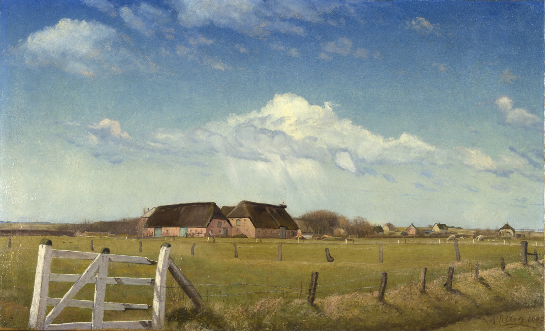 “Fenced-in Pastures by a Farm with a Stork’s Nest on the Roof”, by Laurits Andersen Ring, 1903