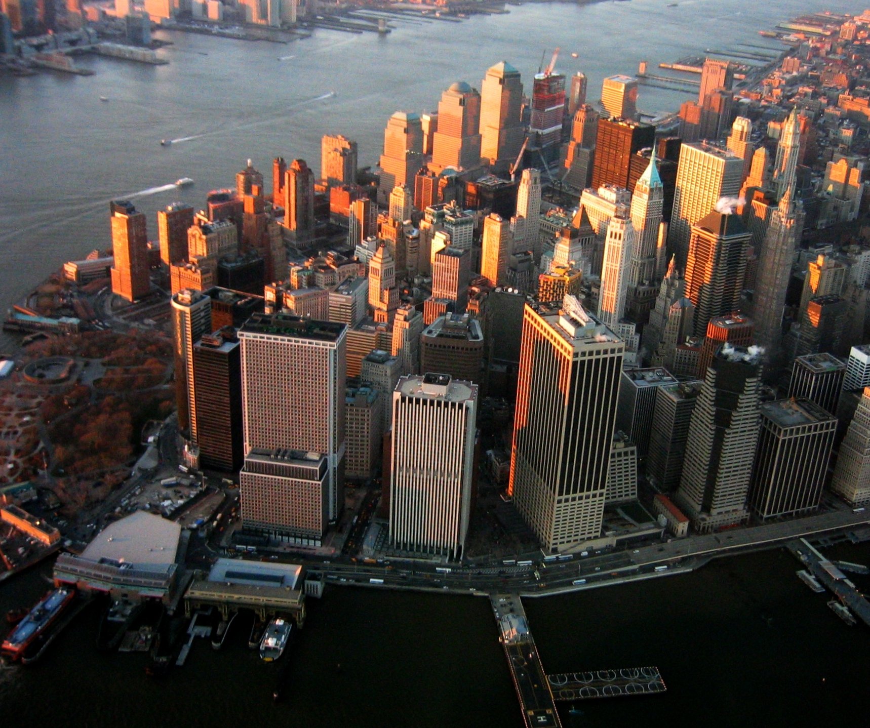 Aerial view of Lower Manhattan from a helicopter