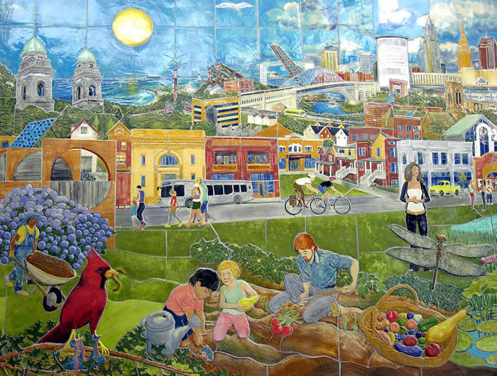 An ecovillage community sharing land